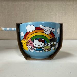 Hello Kitty And Friends 5” 20oz Blue Ceramic Bowl With Chopsticks Sanrio